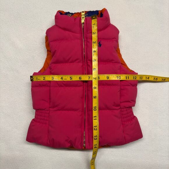Ralph Lauren Toddler Girls 2T Reversible Down Filled Puffer Vest Pink/Orange - Picture 9 of 12